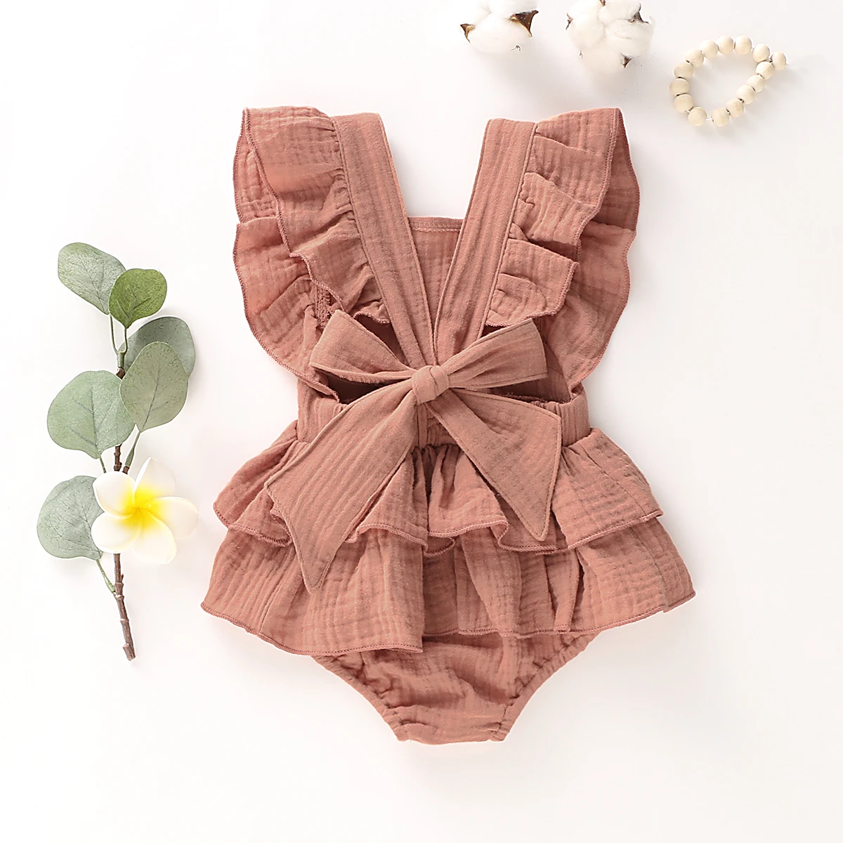 Baby Clothing Summer Newborn Baby Girls Bodysuits Princess Ruffle Cotton Jumpsuit Cute Toddler Backless Lace Up Bow Beach Outfits