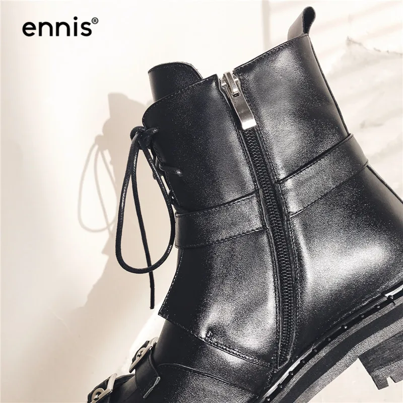 ENNIS/Брендовые женские ботильоны из натуральной кожи; ботинки на шнуровке; ботинки в готическом стиле в стиле панк на платформе; Ботинки Martin с черной пряжкой; Новинка; A9238