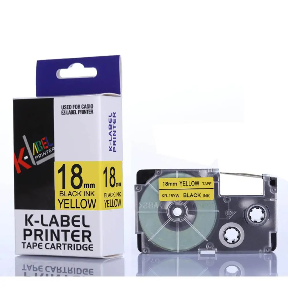 9/12/18mm 카시오 라벨 테이프 노란색 호환 XR-9YW 타자기 KL-60 kl120 라벨 프린터 용 KL-60SR