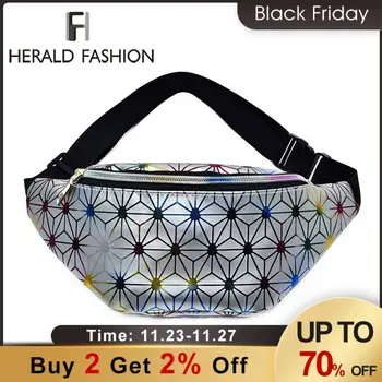 

Herald Fashion Holographic Geometric Waist Bags Women Pink Silver Fanny Pack Belt Bag Black Waist Packs Laser Chest Phone Pouch