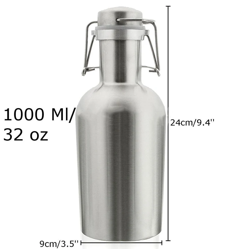 JX-LCLYL 1L/32oz New Stainless Steel Beer Growler Swing Top Beer Bottle Home Brew Tool