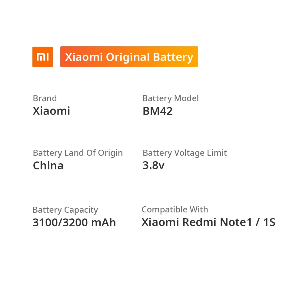 Xiaomi Redmi Note1/1 S аккумулятор для телефона модель BM42 емкость батареи 3100 мАч Напряжение батареи ограничение 3,8 в для Redmi Note1/1 S