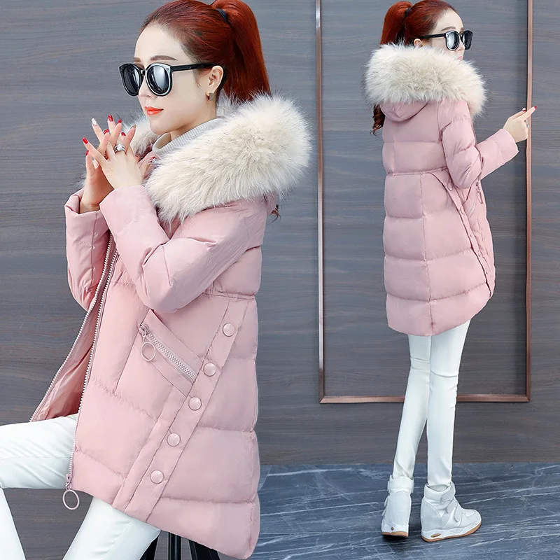 

Large Fur Collar Cotton Coat Women's Mid-length 2019 Winter New Style Korean-style Cotton-padded Jacket Thick Short-height down