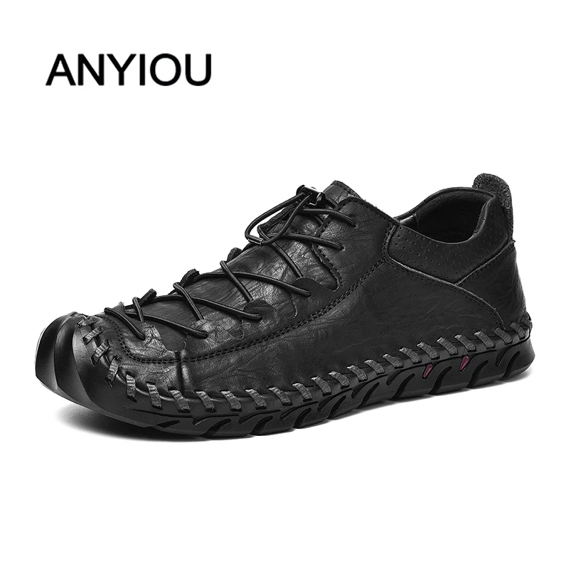 

ANYIOU 100% Genuine Leather Men's Shoes Men's Casual Cowhide Outdoor Shoes High Quality Men's Flats Lace-up Shoes Top Sneakers