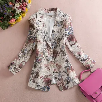 

Women 2020 Spring Autumn Elegant Blazer Feminino Female Vintage Floral Print Long Sleeve Blazer Notched Collar Coat Outwear L56