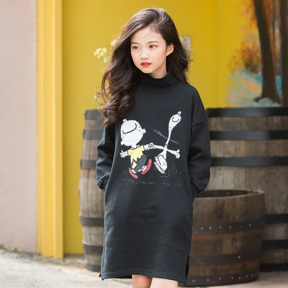 

Hot Selling Dress Girls Autumn And Winter 2019 Big Boy Cartoon Printed Hoodie Princess Dress Korean-style