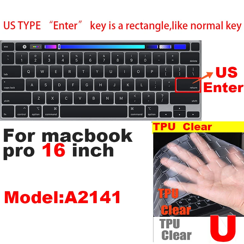 0,13 mmTPU для Apple Macbook pro13/11Air 13/15 retina12 дюймов Чехол для клавиатуры Ультратонкий чехол прозрачная защитная пленка EU/US pro16 - Цвет: U
