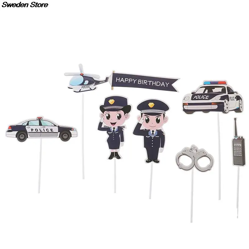 Cake Toppers 1Set Cake Toppers Male Plane Handcuffs Call Machine Decoration Happy Birthday Party Kids Boy Girl