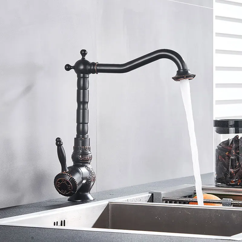 ORB antique  Kitchen basin sink Faucet short or tall type Hot cold mixer Tap Free rotation bathroom luxury brass faucets
