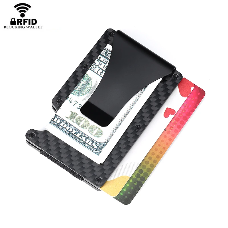 BISI GORO мужской металлический RFID Анти-Вор кошелек мини зажим для денег Новая мода углеродное волокно черный банк ID держатель для карт тонкий кошелек