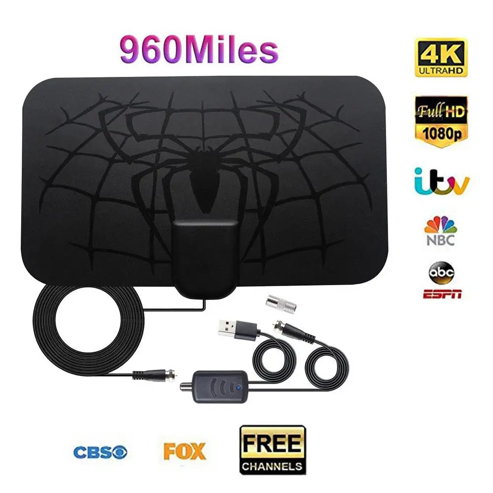 Внутренняя телевизионная антенна 960 Miles Antena 1080P цифровой HD ТВ с антенный усилитель тв радиус прибой лиса антенны HD