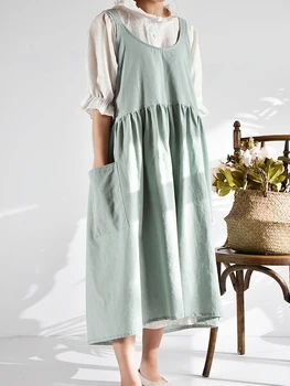 

Women's Cotton Linen Bib Apron Sleeveless Pinafore dress home kitchen aprons dresses