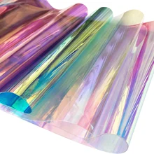 20 x 37inch PVC Clear Film Sheet Transparent Holographic Vinyl Mirror Foil Graphic Fabric for DIY Bag Clothing Crafts