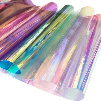 

20 x 37inch PVC Clear Film Sheet Transparent Holographic Vinyl Mirror Foil Graphic Fabric for DIY Bag Clothing Crafts