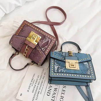 

Hand Bag Women's 2020 New Style Cool Snakeskin Messenger Bag Fashion Small Square Bag purses and handbags purse