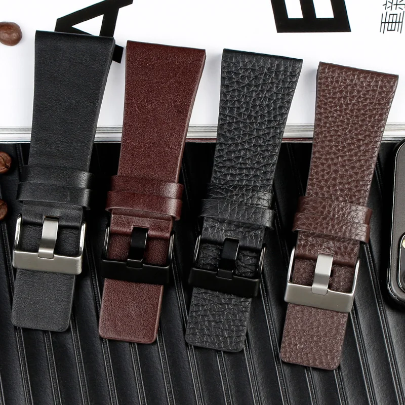 Genuine Black Leather Watchband Strap
