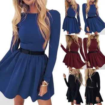 

Women Long Sleeve Casual Elegant OL Dress T-shirt Style Bodycon Mini Dress Skater Party Top Dress Tunic