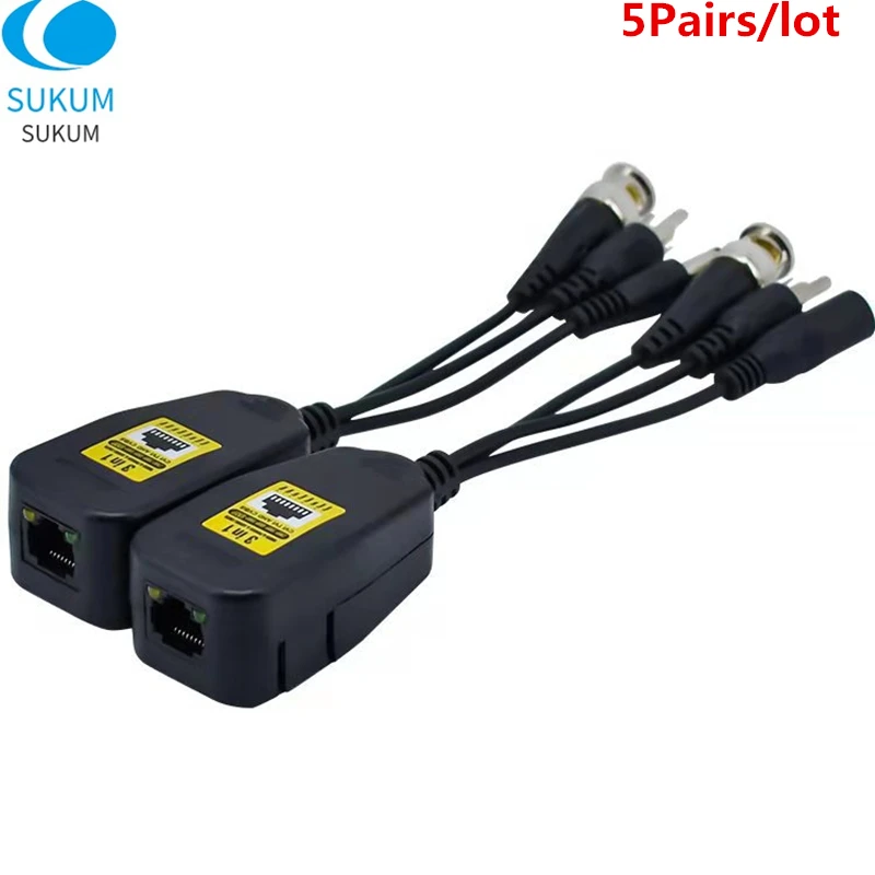5 pares 8MP HD Balun de vídeo de transmisión de Cable de transmisor de par trenzado BNC a RJ45 adaptador soporte HDCVI TVI AHD Cámara