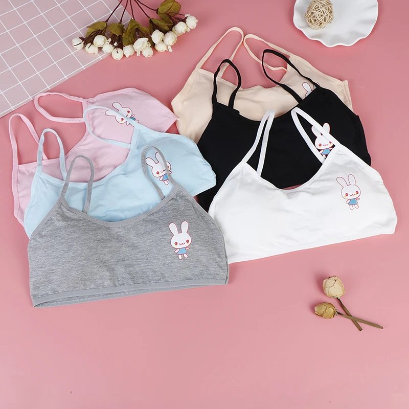 Young Girl Teen Underwear Training Bra Thin Strap With Cup Pad Kids Children Cotton Underwear Vest Top