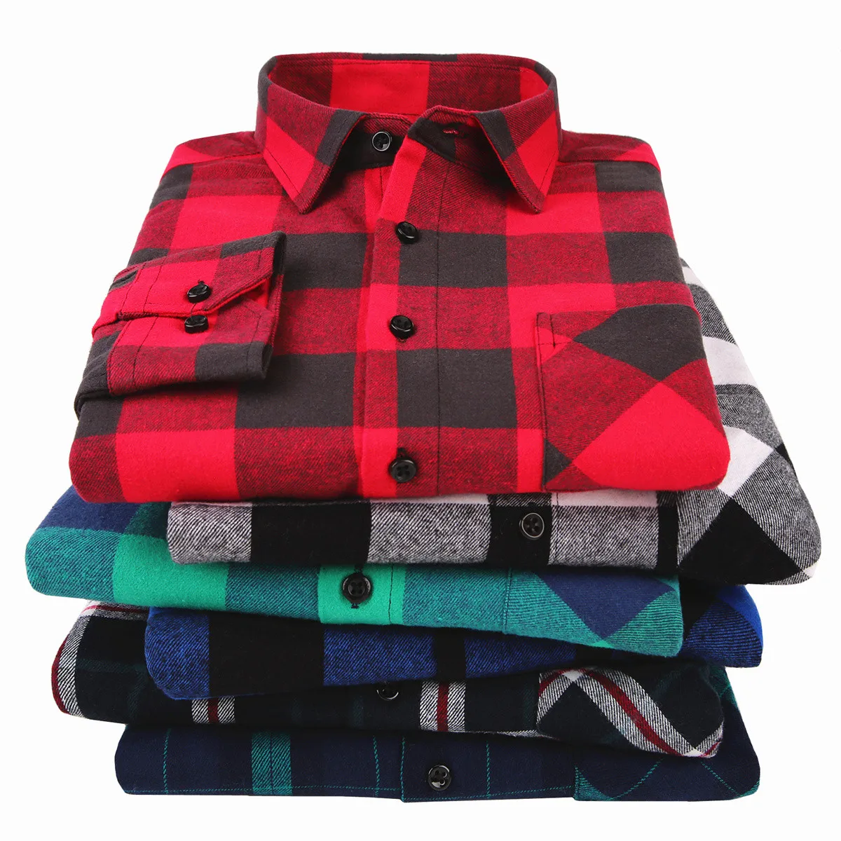 Camisas 100% de franela de algodón cepillado para hombre y mujer, camisa de manga larga ajustada con un solo bolsillo, camisa a cuadros informal suave juvenil
