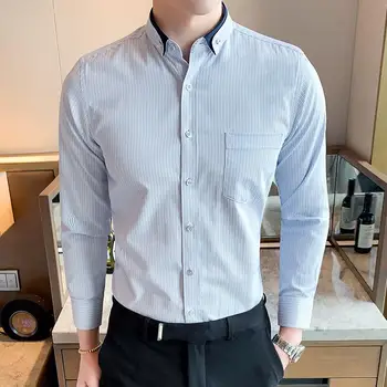 

2019 New Plaid Casual Men's business Shirt Slim Occupation Man Shirts Spring Long Sleeve Men Dress Shirt