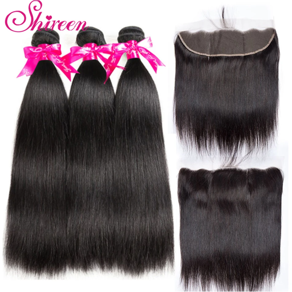 

Shireen Hair Brazilian Straight Hair Bundles With Lace Frontal 13x4 Remy Human Hair Weave Bundles With Closure 8-28 inch 4pc