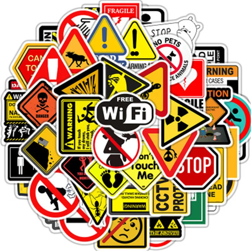 

50 PCS Warning Stickers Danger Banning Signs Reminder Waterproof Decal Sticker to DIY Laptop Motorcycle Luggage Snowboard Car