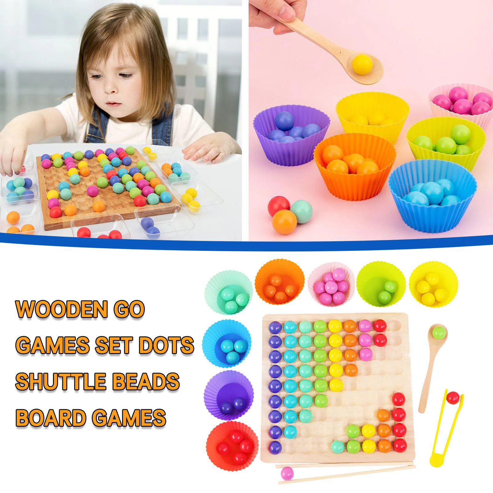Hölzerne Go-Spiele Set Dots Bead Brettspiele Toy Rainbow Clip Puzzle Beads N3Z3 