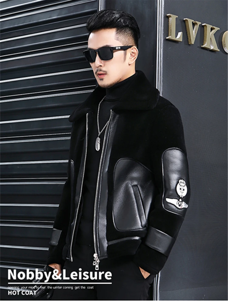 

New Wool Fur Jacket Male Sheep Shearing Winter Motorcycle Fur Jacket Real Fur Coat Men