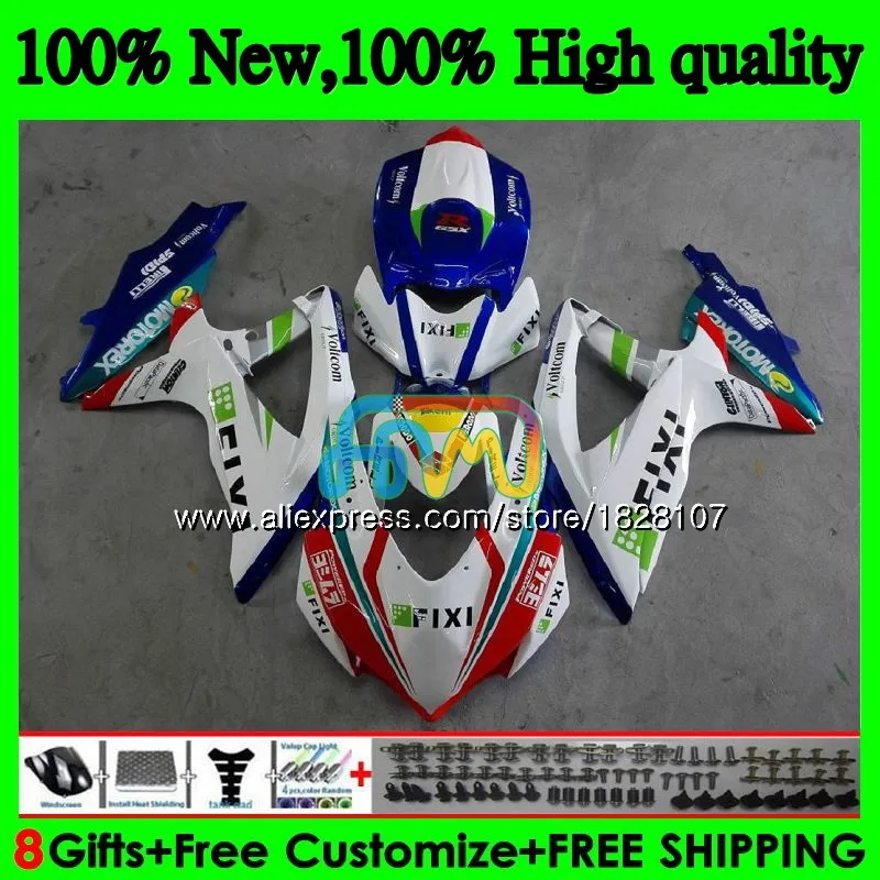 Комплект для SUZUKI GSXR 600 750 CC GSX R600 GSXR600 08 09 10 38BS. 42 GSX-R600 GSXR-750 K8 GSXR750 2008 2009 2010 обтекатель синего и белого цвета