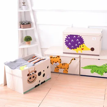 

Household Cartoon Wardrobe Closet Storage Box Foldable Dust-proof Storage Bag Organizer Children's Toy Storage Box With Lid