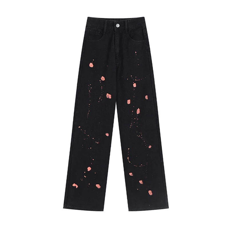 2022 Vintage Chic Paint Jeans Baggy Casual High Street Wide Leg Pants Female Fashion Design Ins Oversized High Waist Trousers