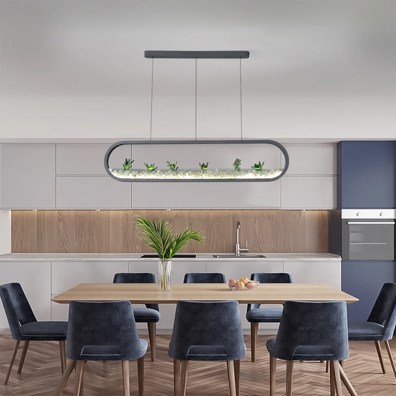 

Restaurant chandelier simple modern rectangular horizontal row dining chandelier plant ecological creative new bar lighting