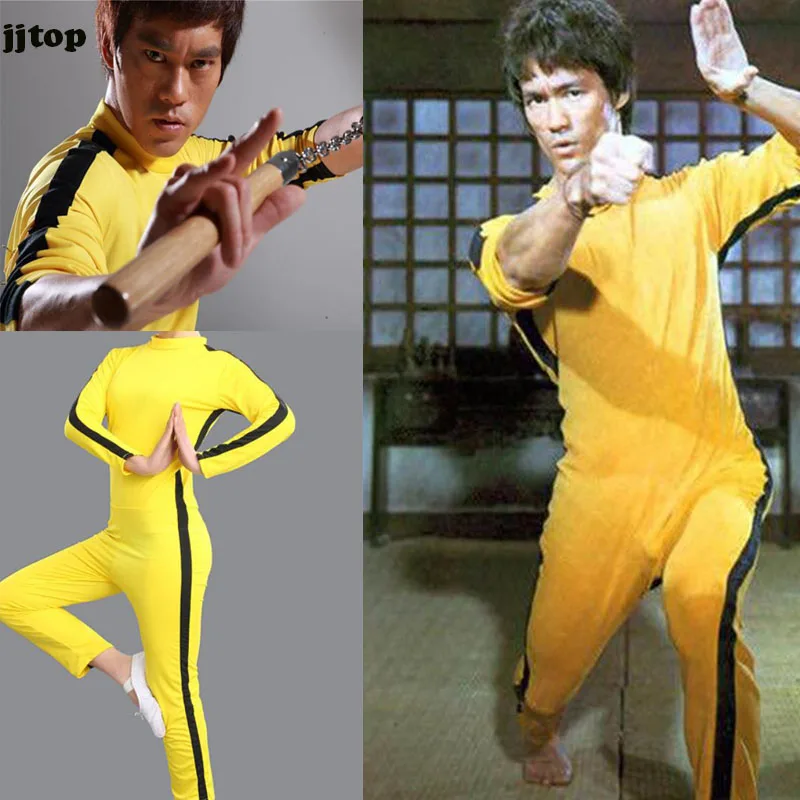Bruce Lee Chinese Kung Fu Martial Arts Unisex Yellow Jumpsuit Costume Adult&Kids 