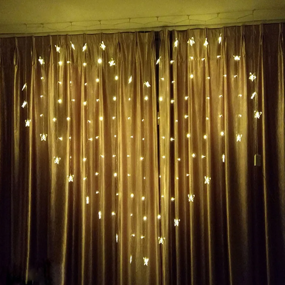 2*1,5 м светодиодный занавес струны легкие гирлянды сказочные огни для свадьбы витрина рождественские вечерние в помещении декоративная лампа в форме бабочки - Испускаемый цвет: Тёплый белый