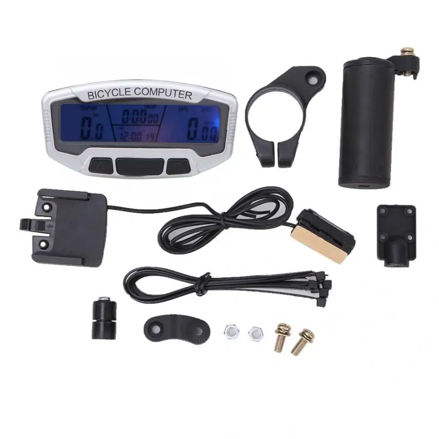 Bike Stopwatch Waterproof Wired Speedometer LCD Display Bike Odometer with Blue Backlight Mountain Bicycle Speedometer Computer