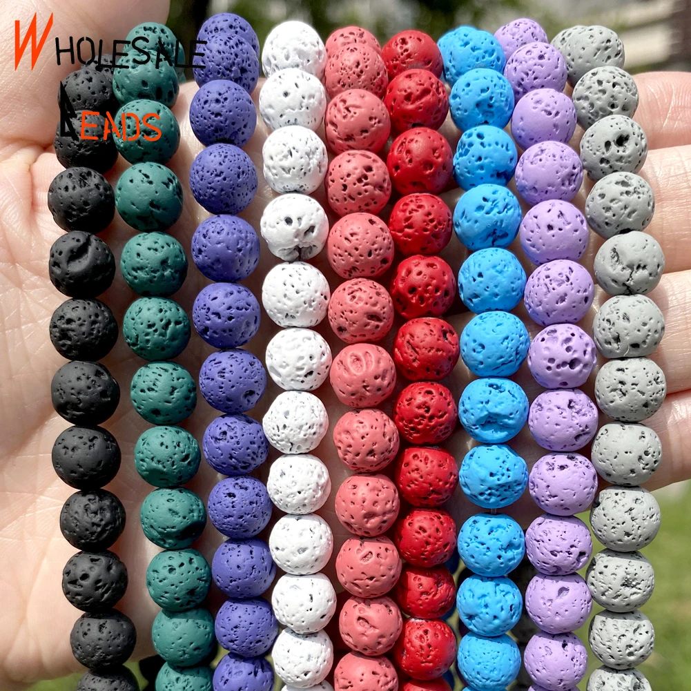 8-10mm Natural Stone Colorful Volcanic Rock Lava Round Spacer Loose Beads  For Jewelry Making Diy Bracelets Accessories 15'' - Beads - AliExpress