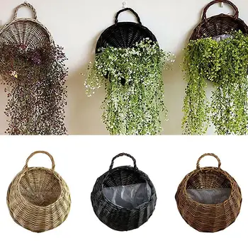 

Hand Made Wicker Rattan Flower Basket Green vine Pot Planter Hanging Vase Container Wall Plant Basket For Garden