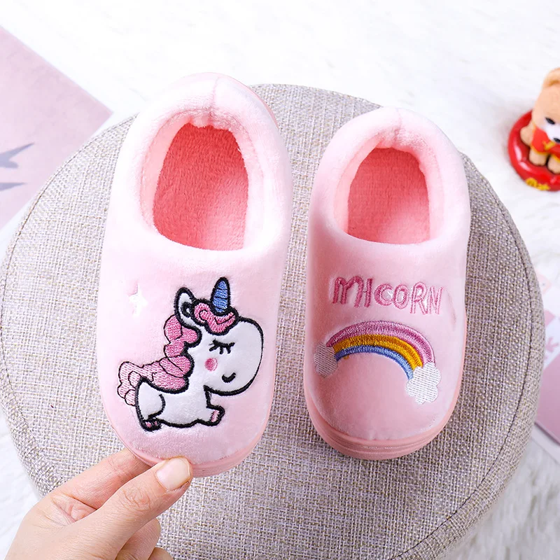 

Unicorn Kids Slippers For Toddler Boys Indoor Shoes Baby Girl Fur Slides Cotton Flip Flop Winter New Warm House Children Slipper