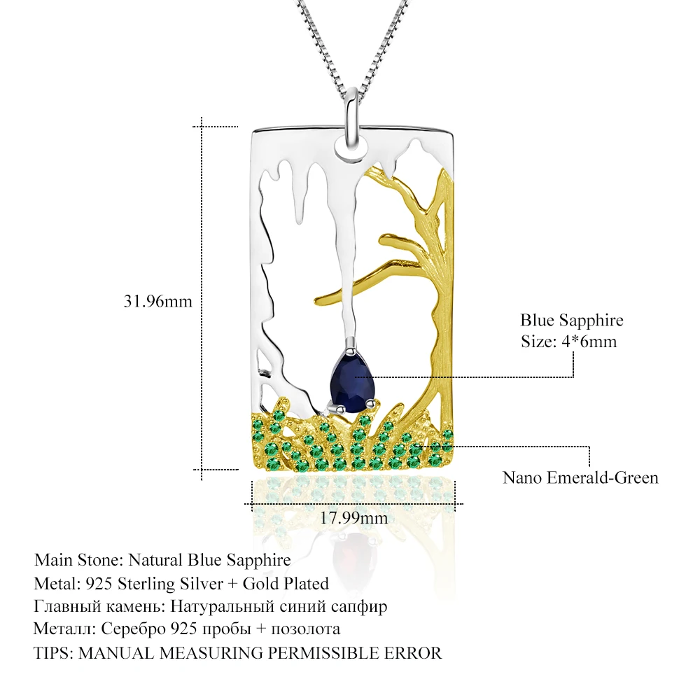 GEM'S балет 0.48Ct Натуральный Синий Сапфир ювелирные украшения 925 пробы серебряный кулон ожерелье A Sad Love Story для женщин Хэллоуин