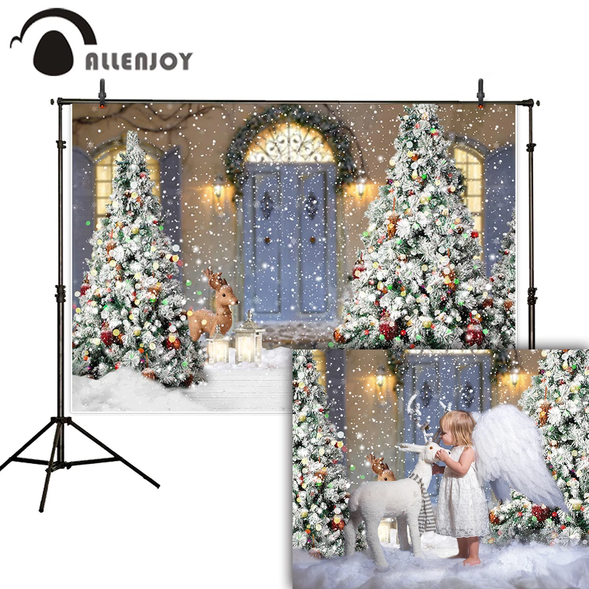 Allenjoy Kepingan Salju Photophone Pohon Natal Musim Dingin Arch Pintu Tahun Baru Foto Studio Backdrop Latar Belakang Fotografi Photozone Background Aliexpress