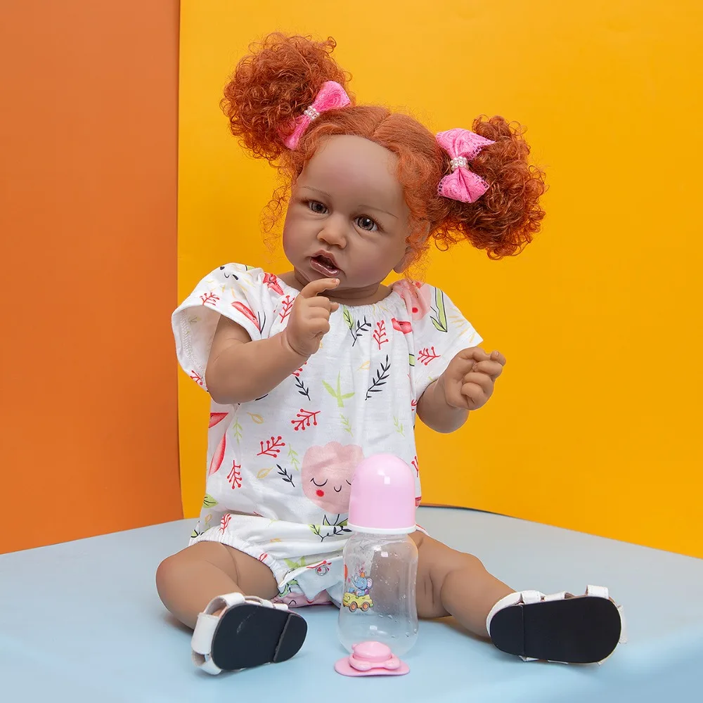 New Reborn Baby Toy Full Silicone 57 CM Handmade African Ethinic Dolls Menina Brinquedo Baby Dolls Kids Christmas Birthday Gifts
