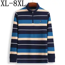 Размер 8XL 7XL Новая Осенняя Повседневная полосатая рубашка поло мужская с длинным рукавом высшего качества мужские хлопковые рубашки-поло свободные деловые поло для мужчины