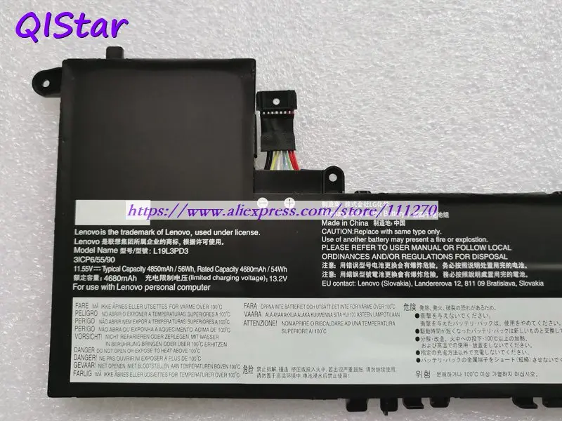QISTAR 11,55 V 4680mAh настоящий L19L3PD3 Аккумулятор для ноутбука lenovo