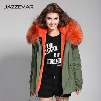 

Real Fur overCoats Winter parka jacket Women s long Waterproof racoon fox fur collar linner hooded thick Warm 2019 green