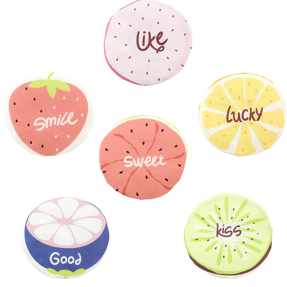 6 fruit shower caps 12 видов милых мультяшных фруктов водонепроницаемый Душ утолщение шапочка для душа дамы маслостойкая шапочка для макияжа - Цвет: 6 fruit shower caps