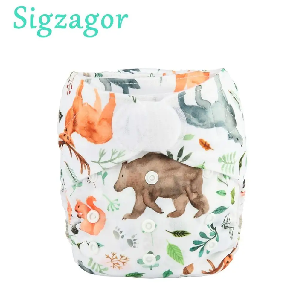 

[Sigzagor]5 Baby Pocket Cloth Diapers Nappies Hook Loop Wide Waist Stripe Tabs