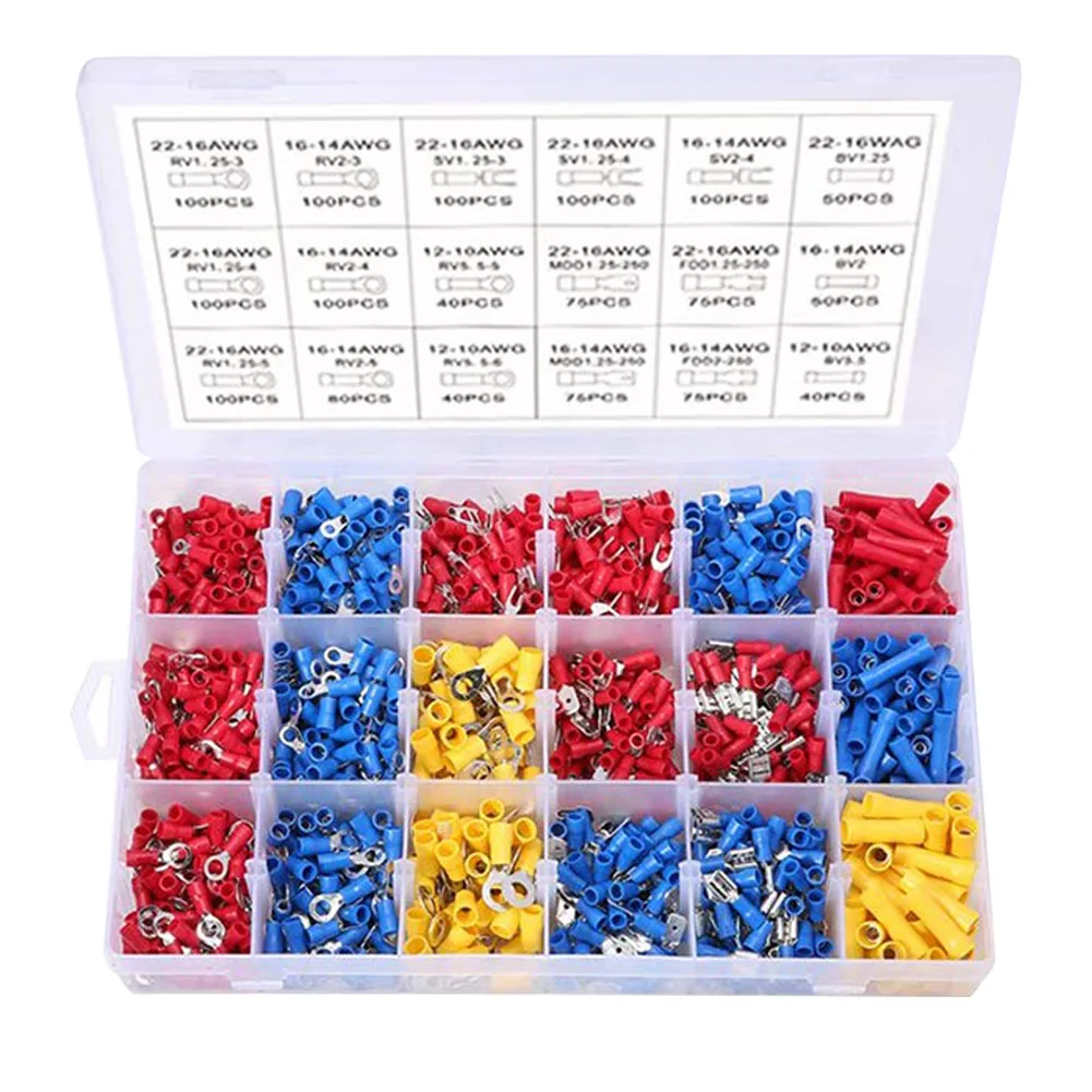 

1400pcs Crimping Durable Easy Install Copper Insulated Tool Solid Assorted Electrical Wire Connectors Equipment Terminal Set
