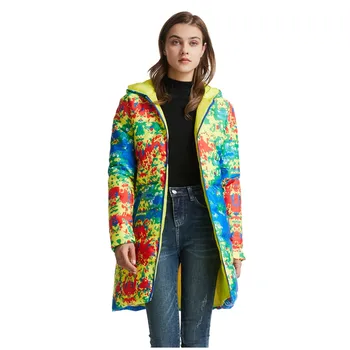 

Women Fashion Warm Jacket Coat Print Silm Hooded Winter Pocket Long Zipper Down Jacket Zipper Jacket Coat #112