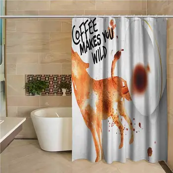 

Coffee Art Professional Shower Curtain Beverage of Wilderness Spilled Drink Blots and Howling Wold Figure Decorative Bathroom